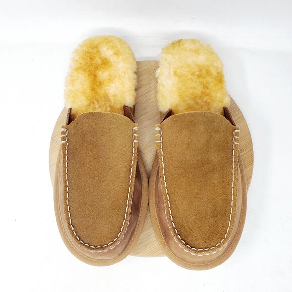 LL Bean Wicked Good Slipper Scuffs Women 9 Mule Brown Suede Shearling Shoes - Picture 3 of 12